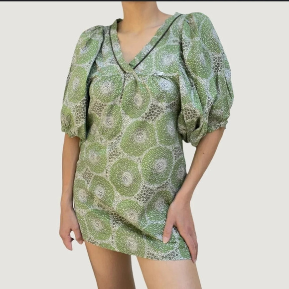 Miss Sixty Collection Green Puff Sleeve V Neck  Blouse XS - Picture 8 of 10